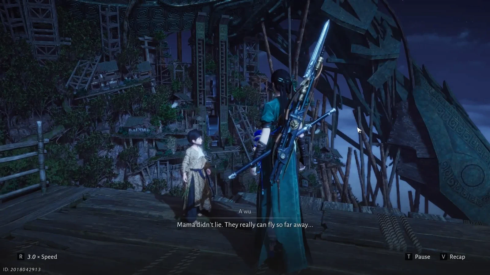 Dialogue scene of A Wu saying Mama didn't lie with playback controls