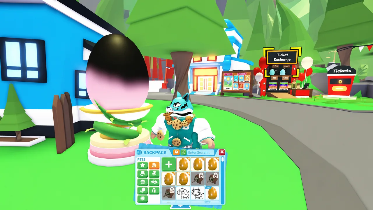 Backpack screen with the Pets tab selected, showing the player's pet inventory