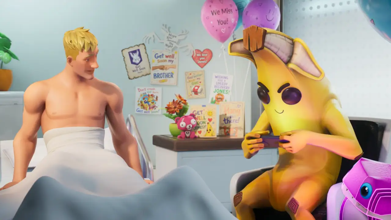 Jonesy and Peely characters featured in the Fortnite Override season