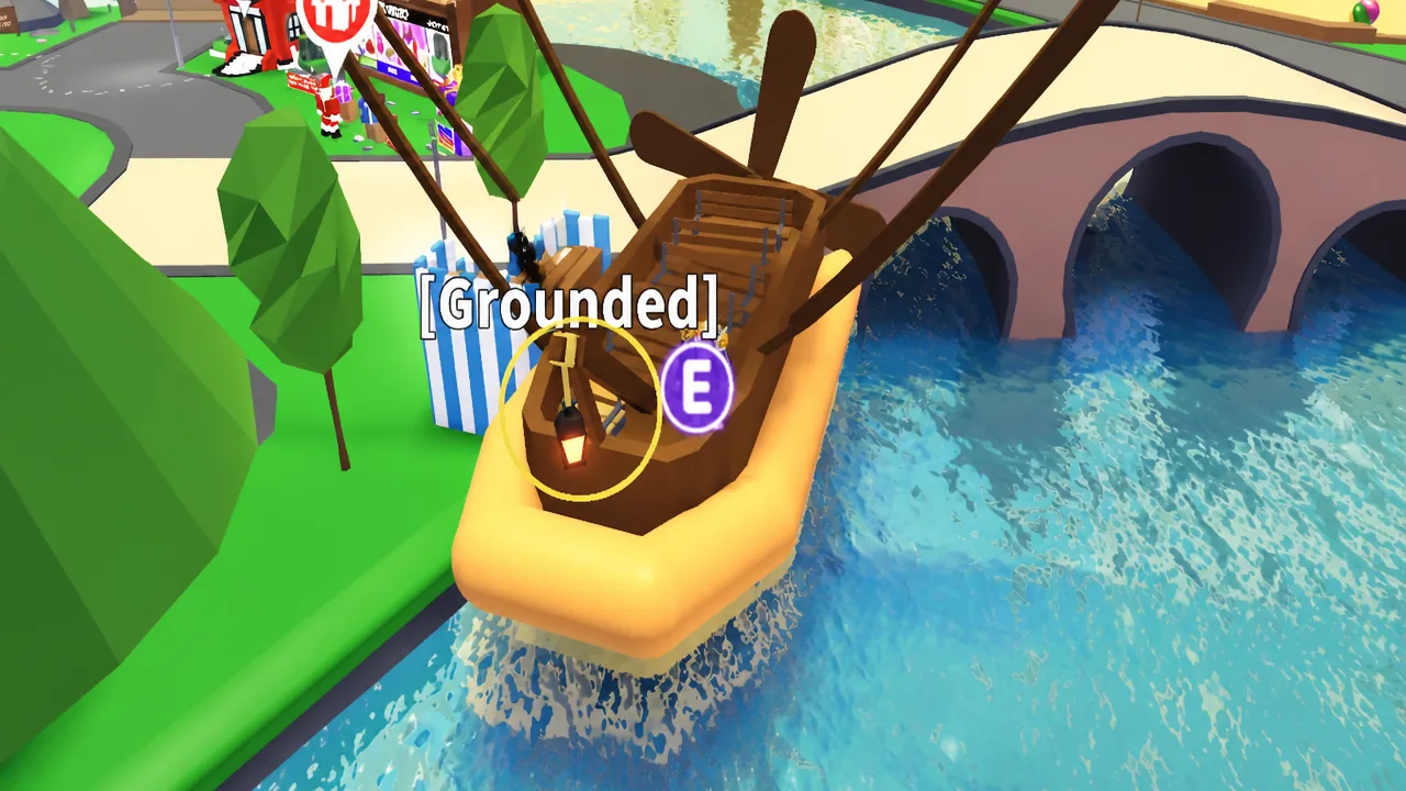 E prompt on a lantern inside a grounded boat in Adopt Me