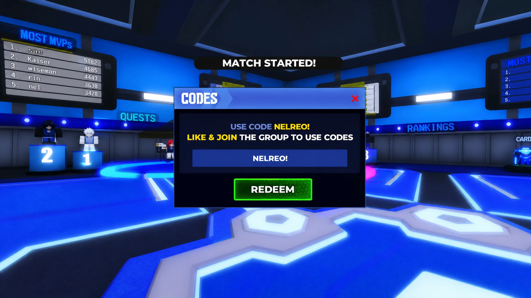 The Blue Lock code redemption text box
