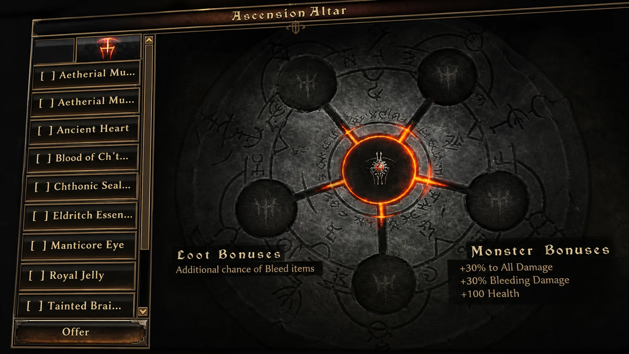 Grim Dawn Fangs of Asterkarn Ascension Altar Central Bonuses