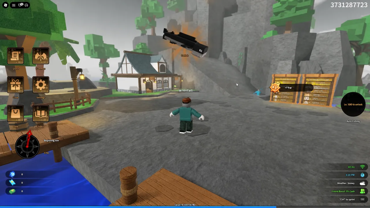 Beginning Isle shoreline with the player preparing a cast
