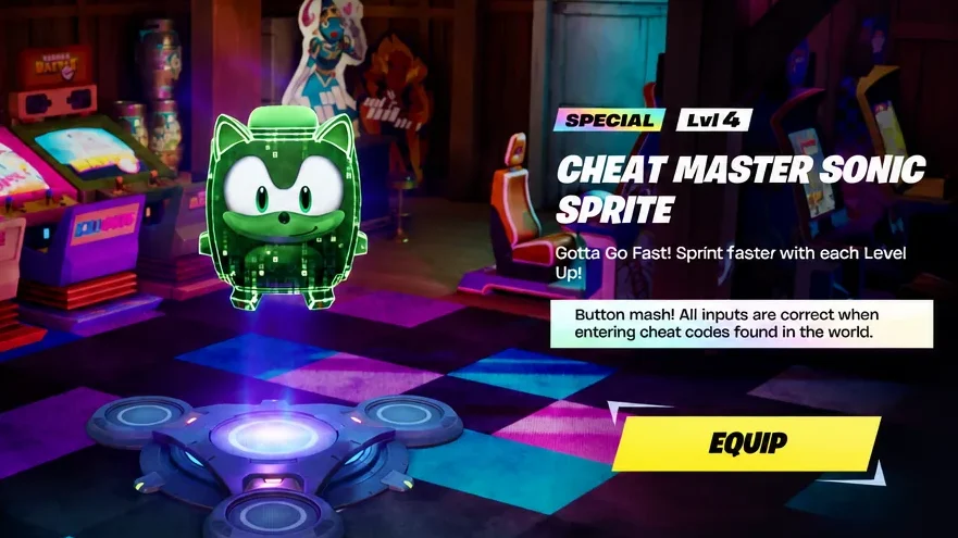 Sprites collection screen showing the Cheat Master Sonic Sprite with the Equip button