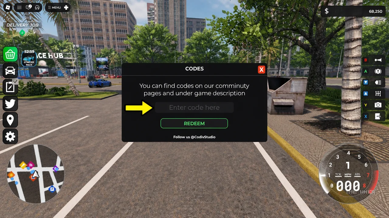 The Car Zone code entry field open and ready for a code to be typed in