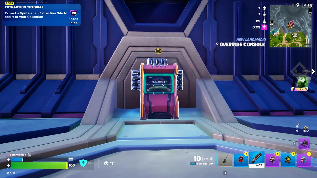Console highlighted at an extraction site during the Extraction Tutorial in Fortnite