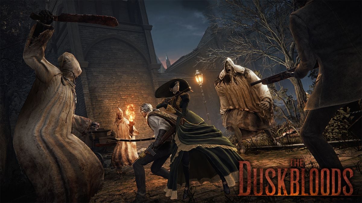 Several Bloodsworn fighting monsters together during a Duskbloods match