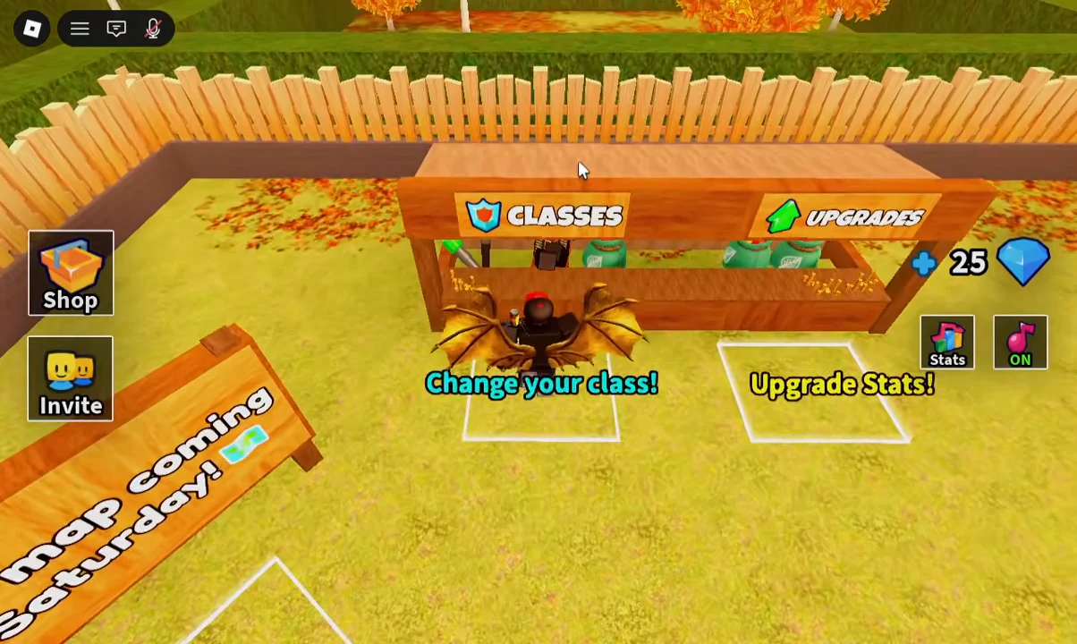 Player standing on the Change your class prompt at the Classes booth before spinning