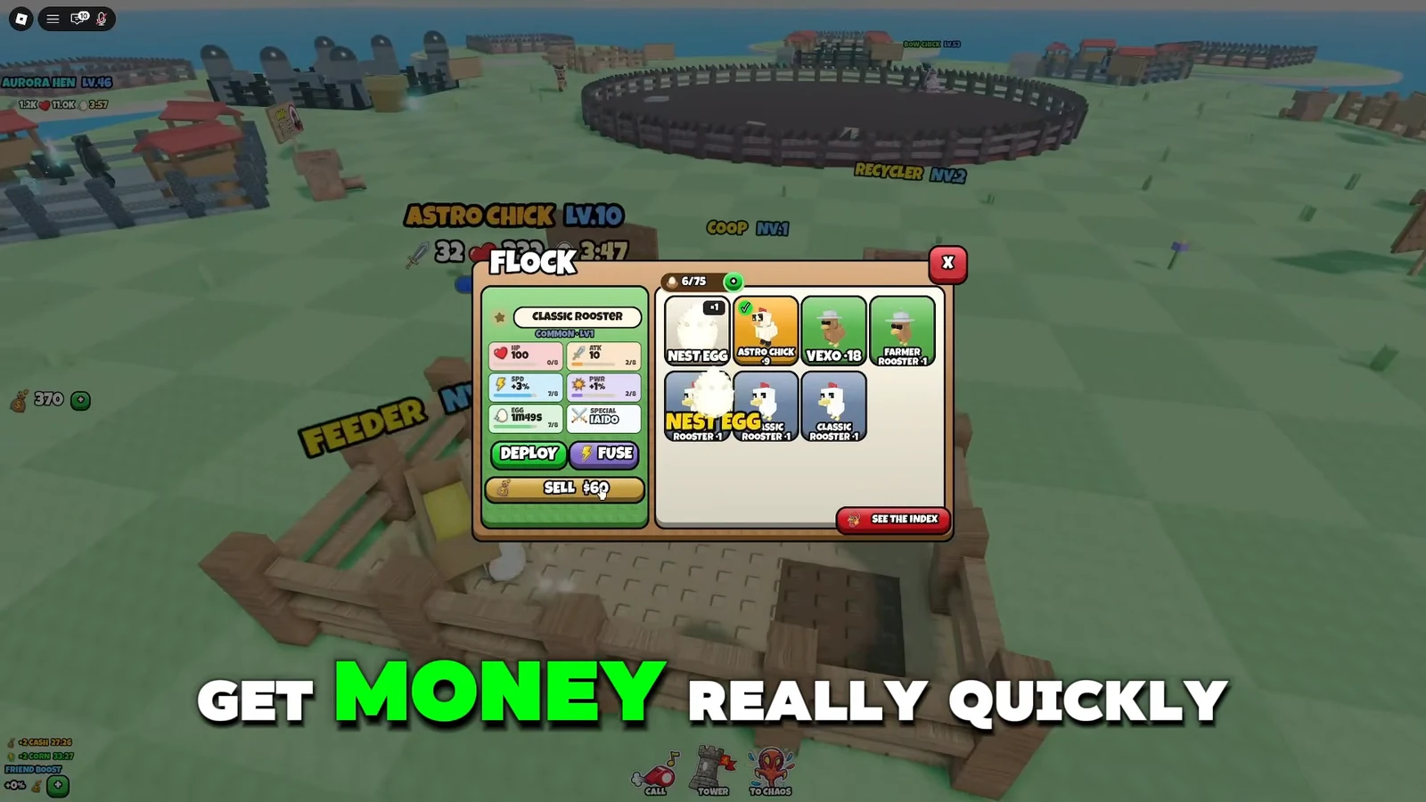 Flock menu with Nest Egg selected and a Sell button for $60