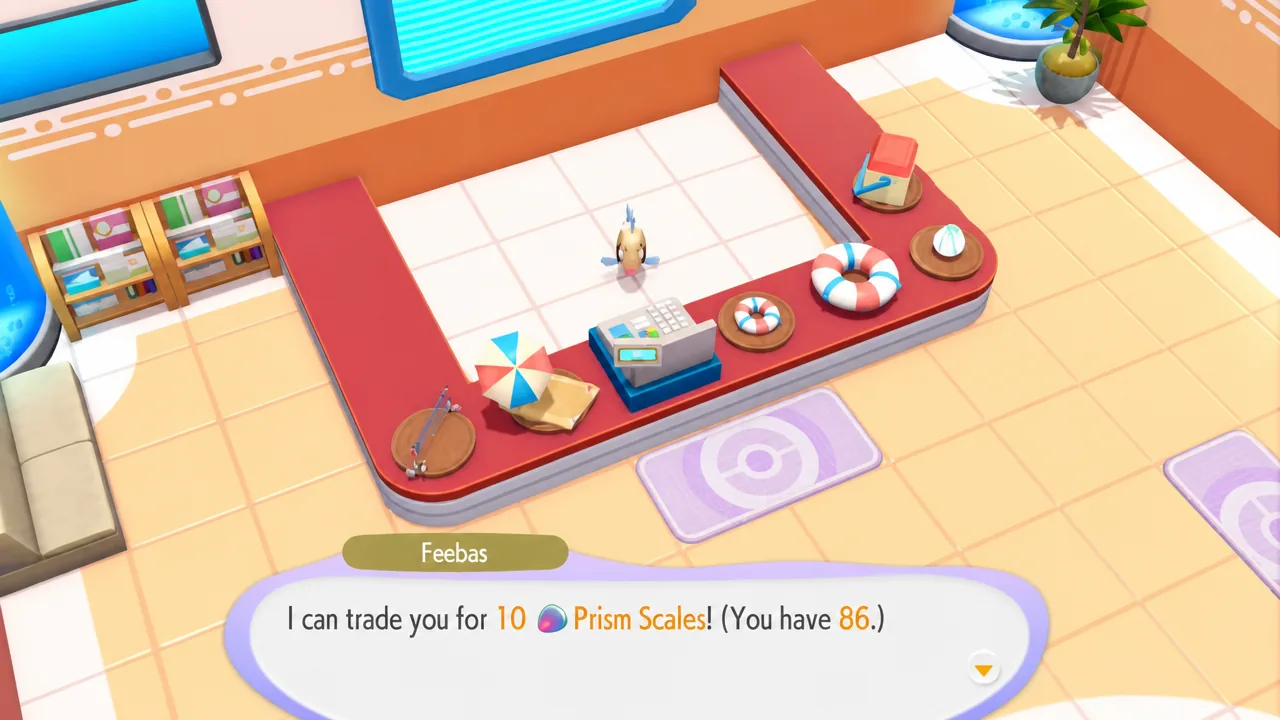 Exchanging prism scales for prizes in pokopia