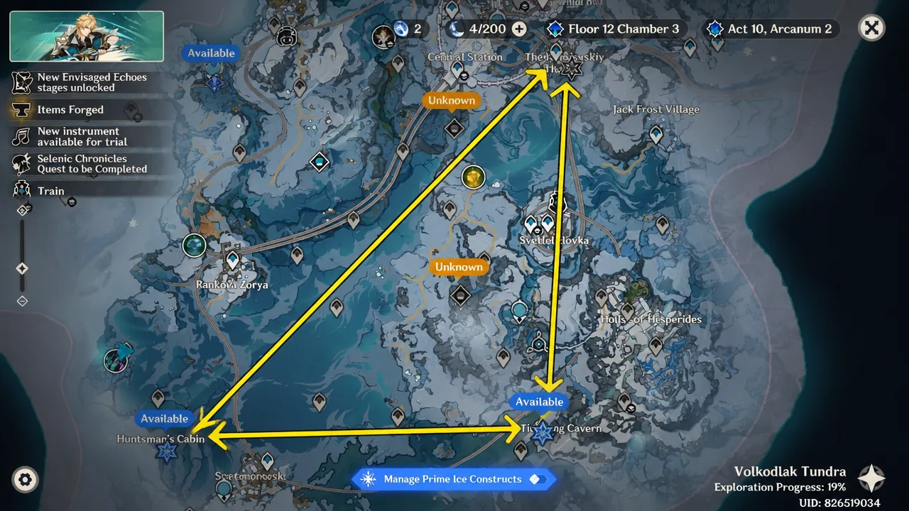 Volkodlak Tundra map with Manage Prime Ice Constructs highlighted