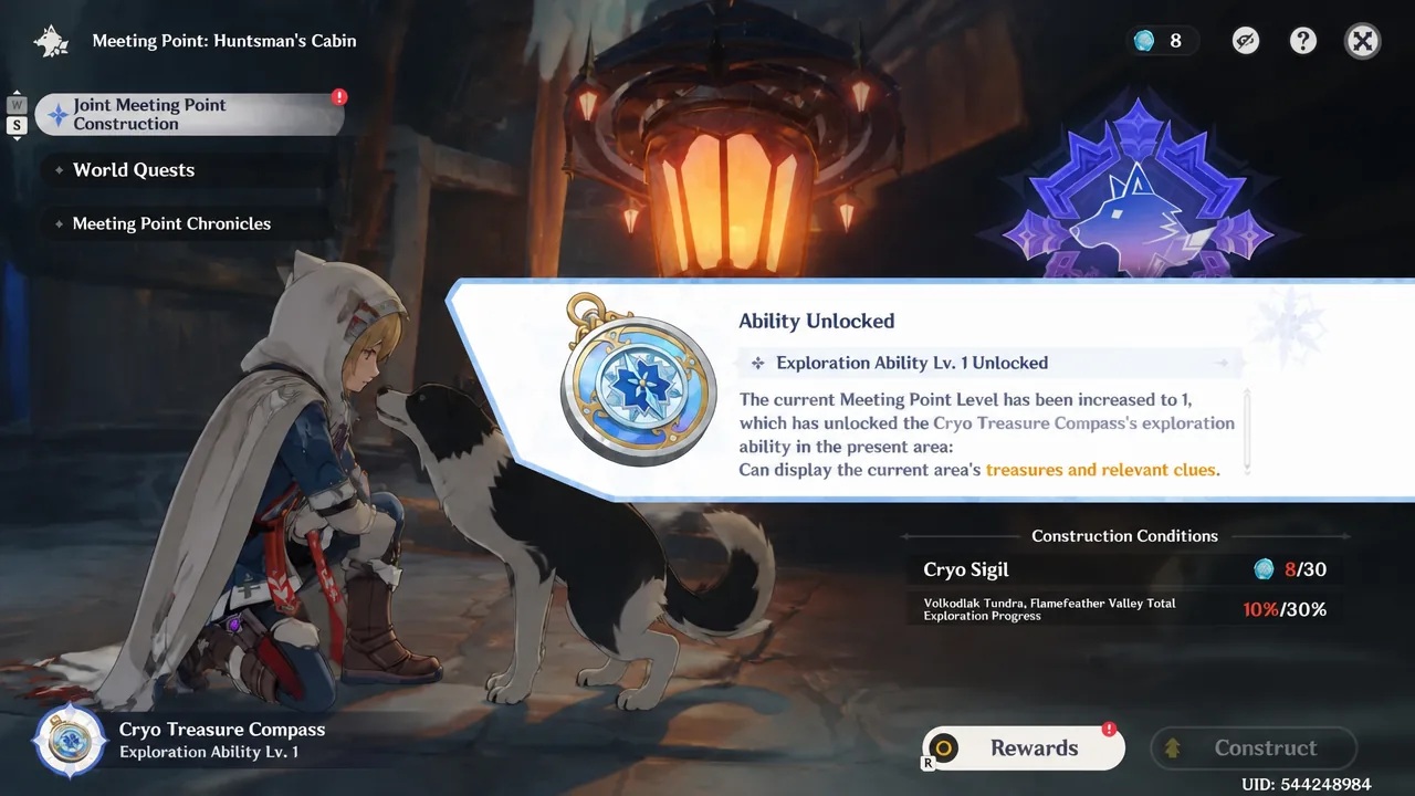 Ability Unlocked notification for Cryo Treasure Compass Exploration Ability Lv. 1
