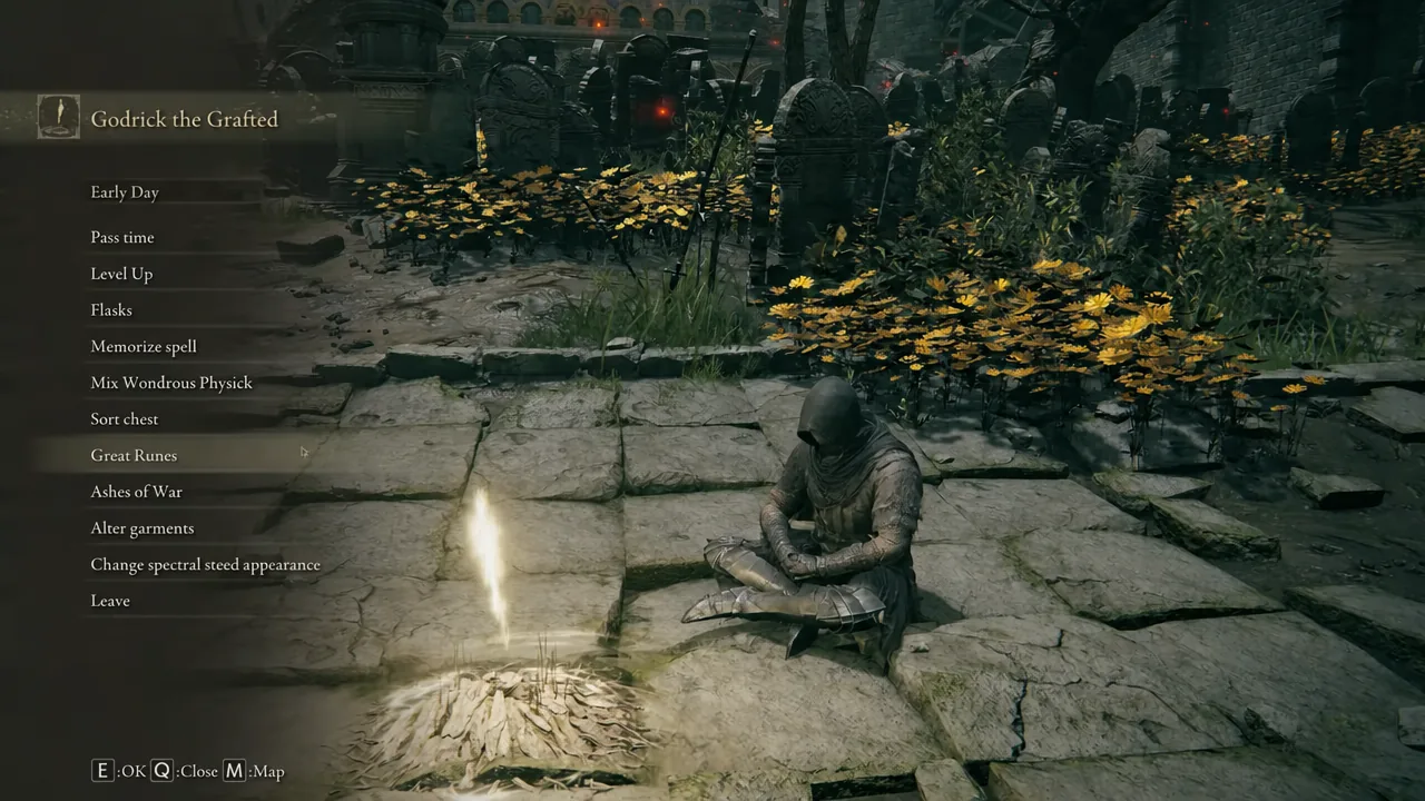 Site of Grace menu at Godrick the Grafted with Great Runes highlighted