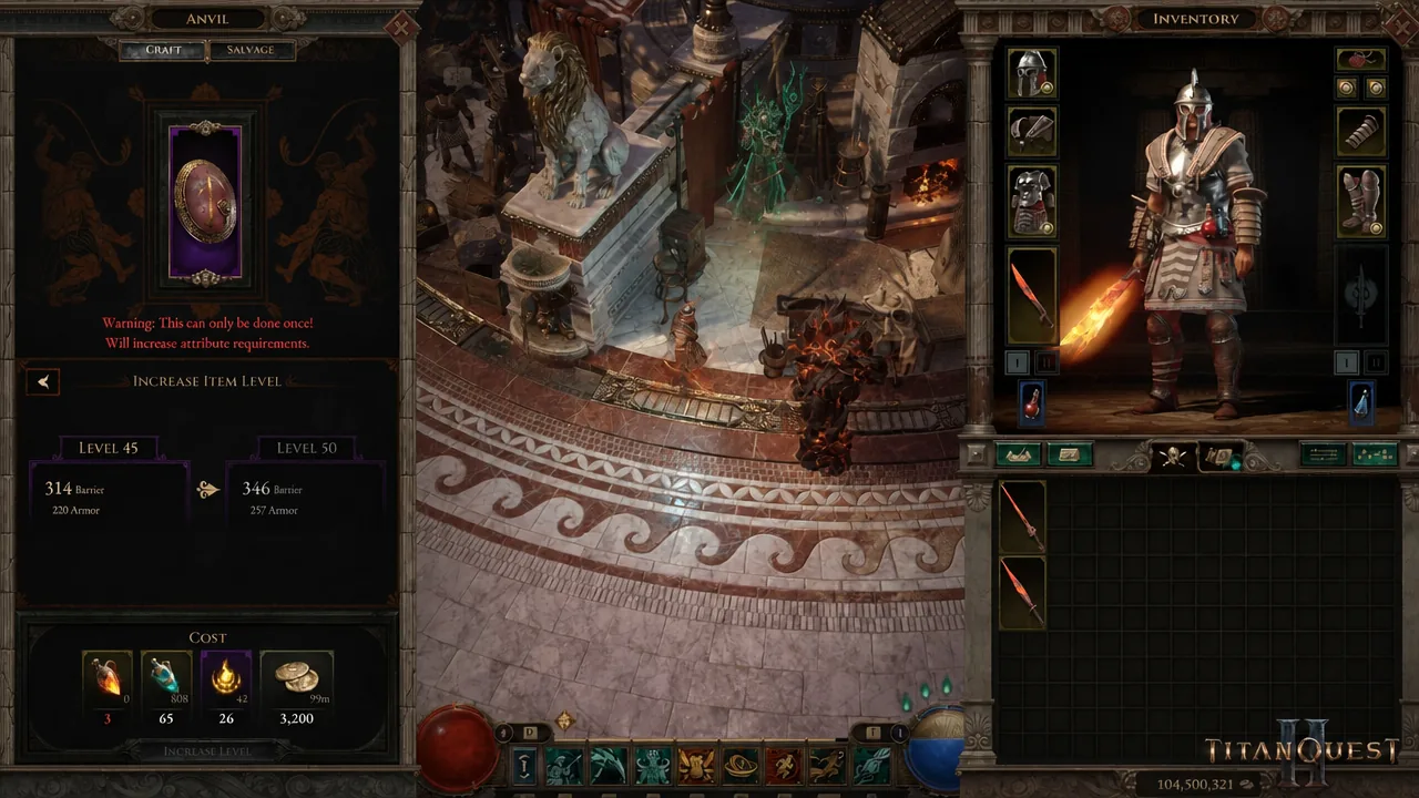 Increase Item Level screen upgrading a shield