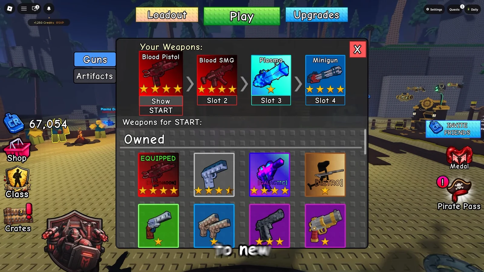 Loadout Guns menu with the Blood Pistol equipped and other weapon slots shown