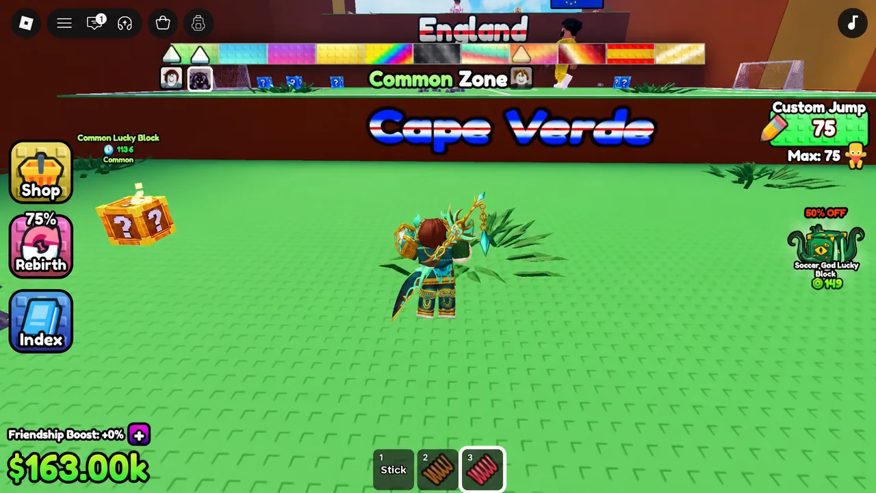 Cape Verde Common Zone screen with hotbar item 3 highlighted as the avatar picks the pink coil
