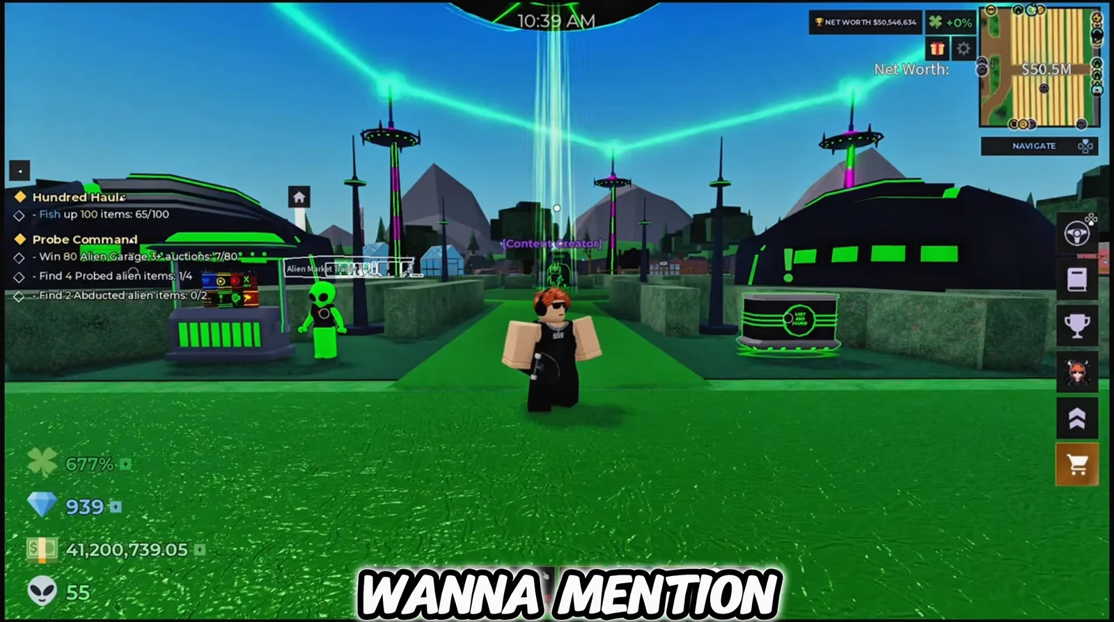Player approaching the Alien Market Trader while alien quest objectives stay active