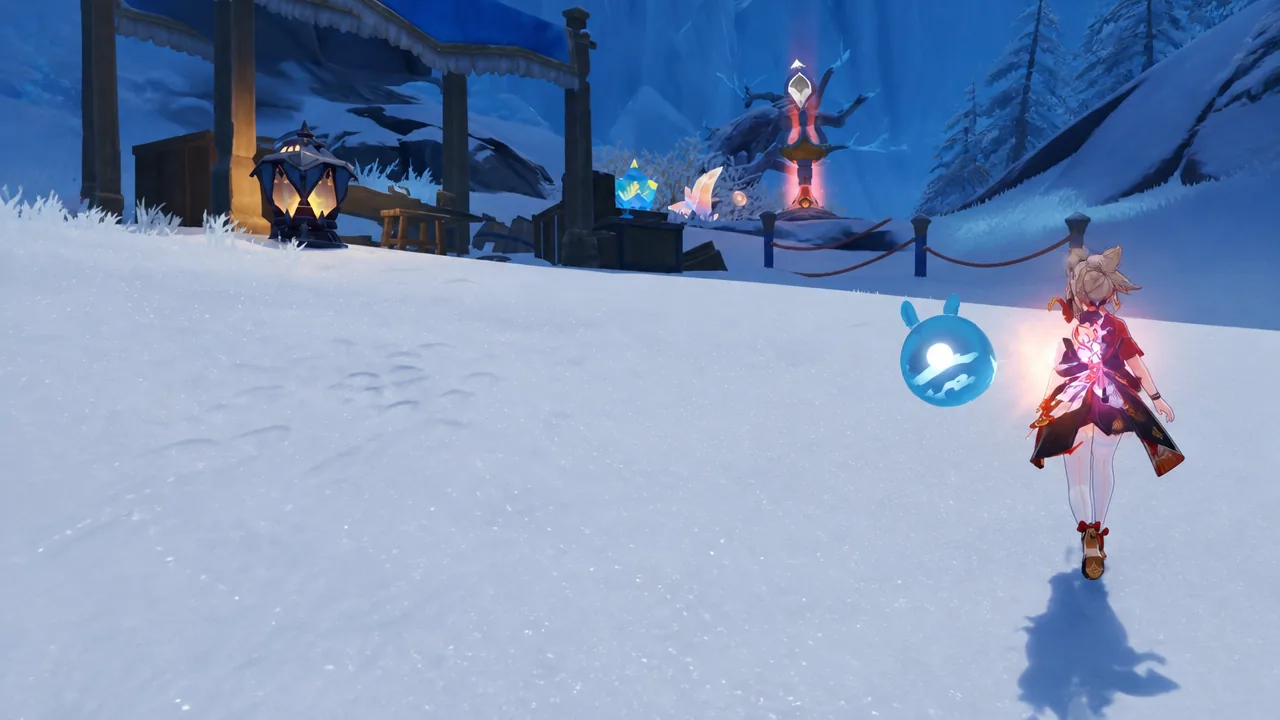 Snowy area near the Pilgrimage to the Sacred Gorge waypoint where the Rimecurrant Ice Cream chest sits