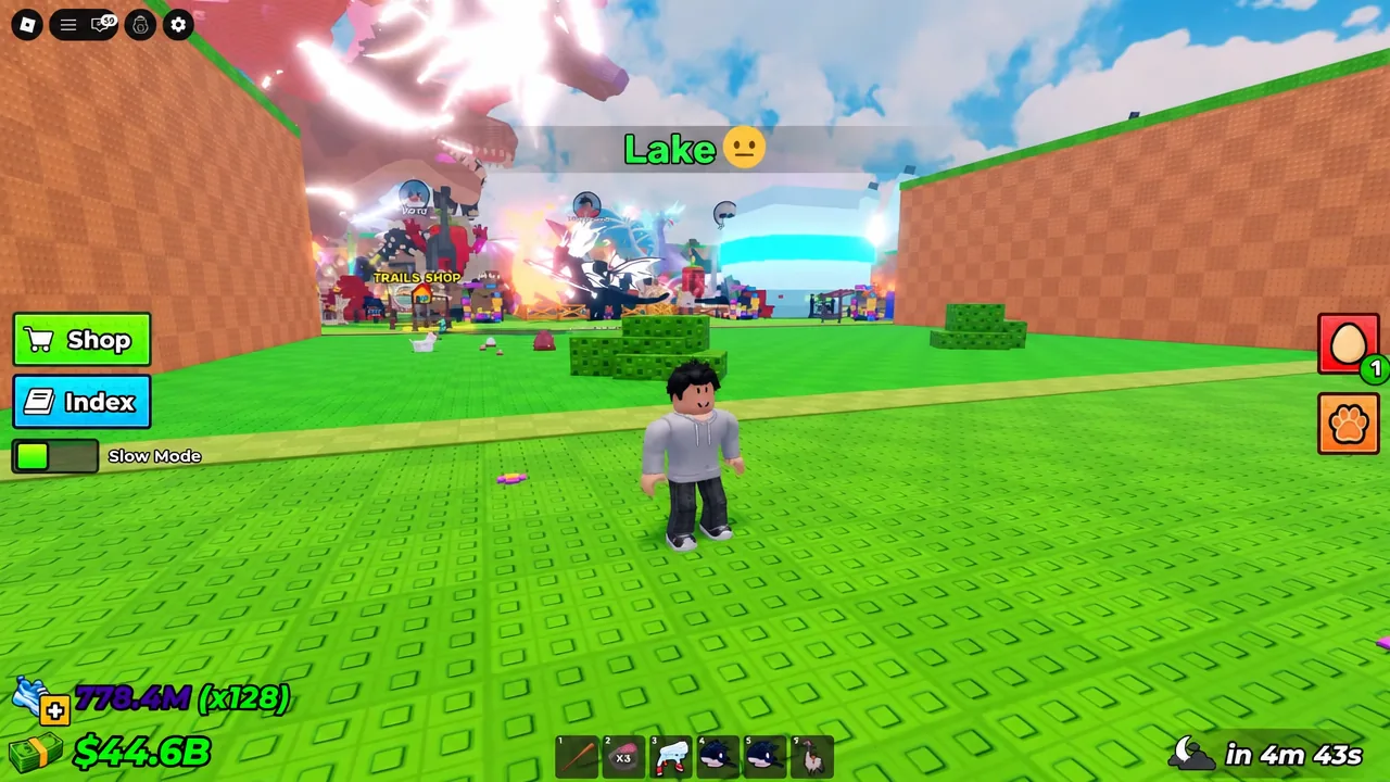 Steal An Egg gameplay during the night phase, when players in the far biomes get reset to the Safe Zone