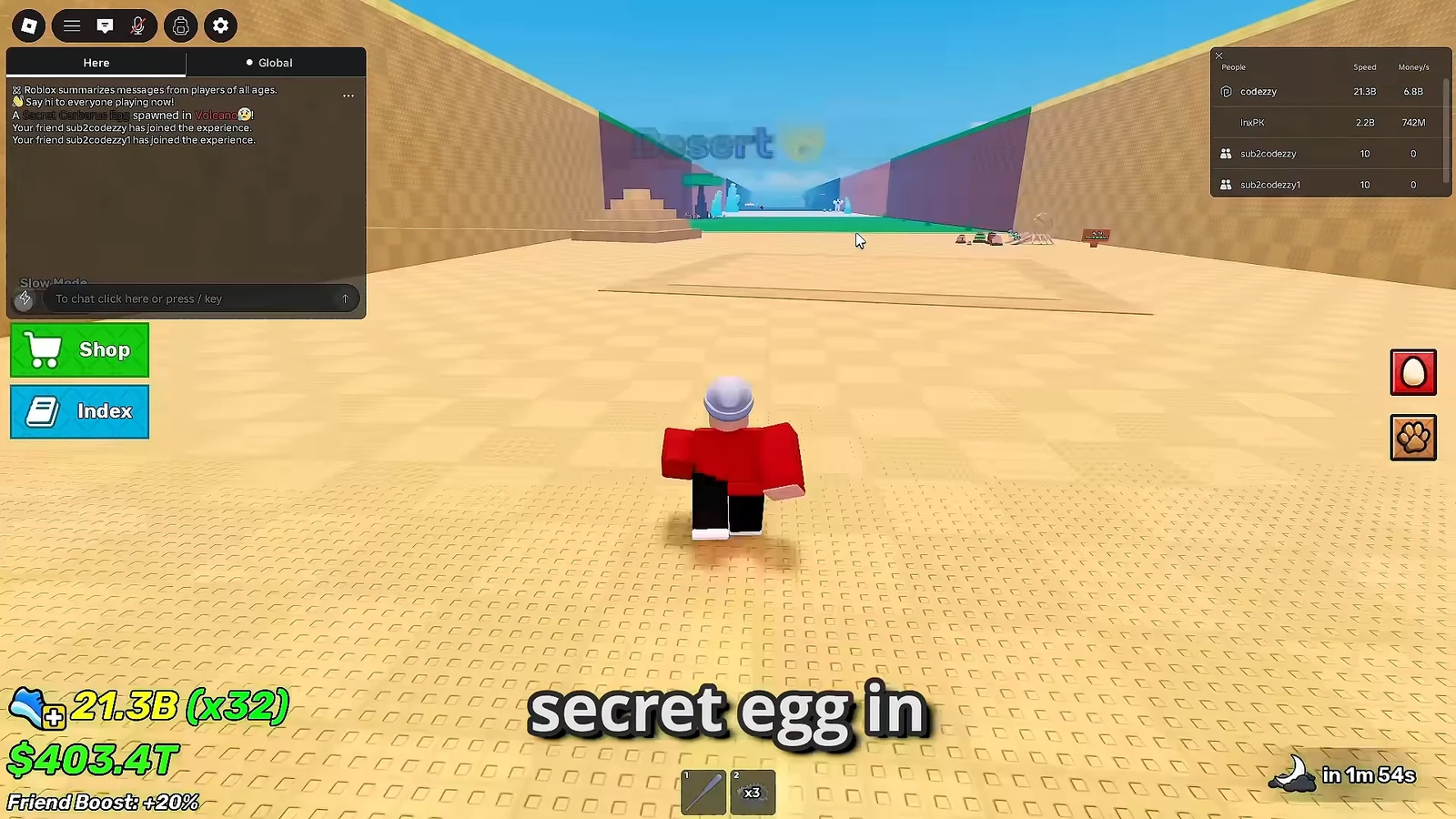 Avatar crossing the sandy desert arena toward the distant blue Desert area