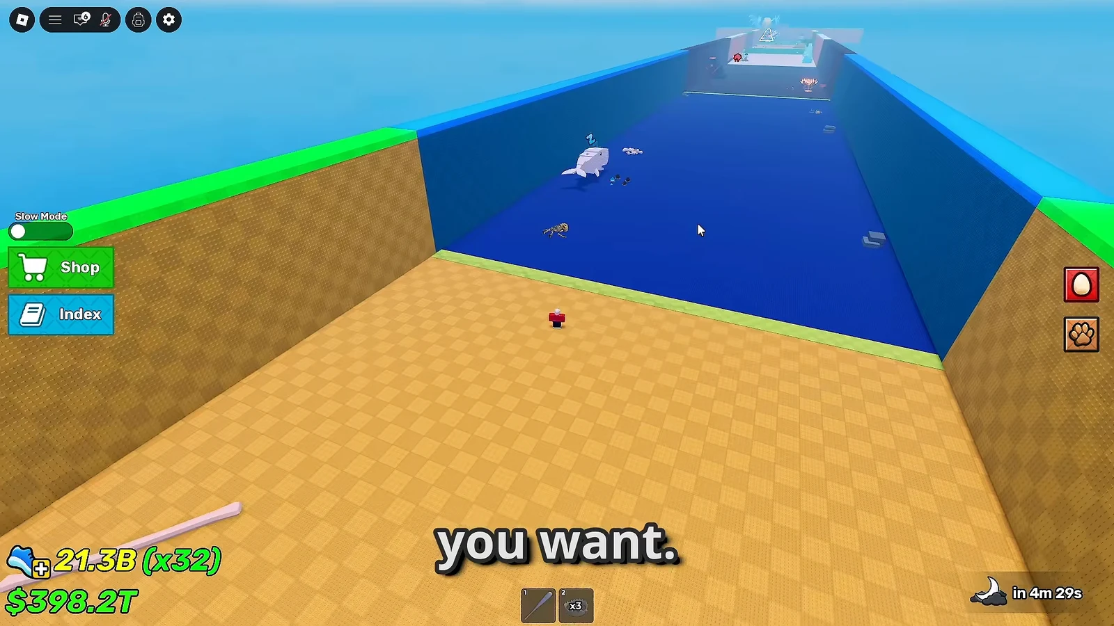 Player character on a checkered starting platform facing a blue-walled course toward items ahead