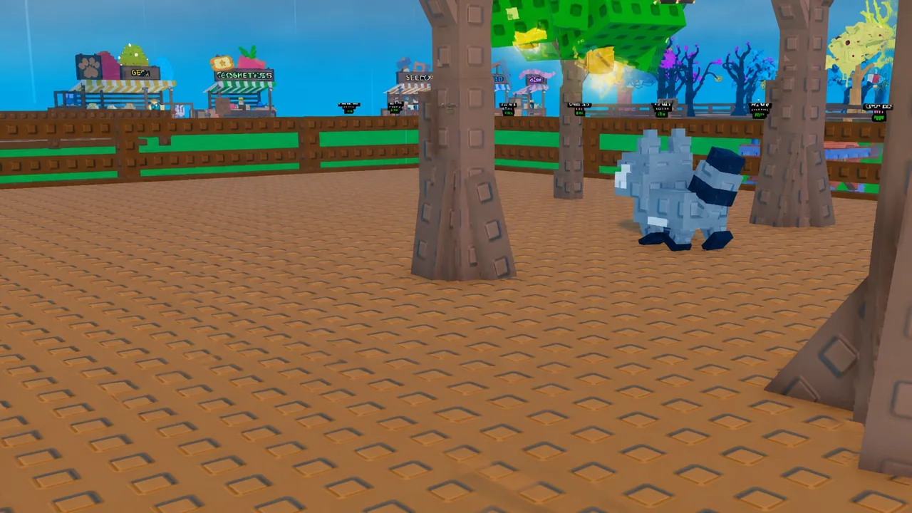 A blocky pet creature in the voxel farming world