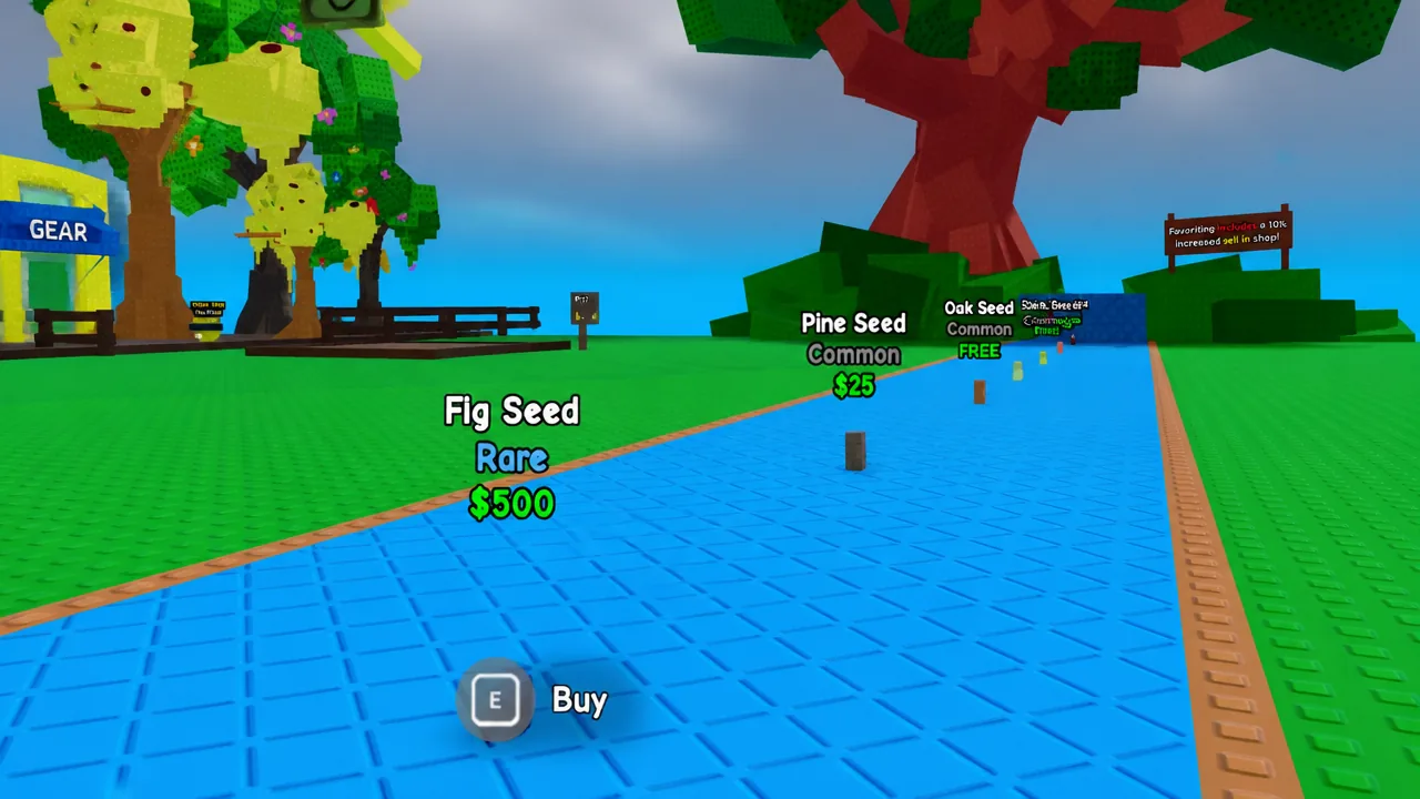Fig Seed listing on the river belt showing Rare rarity, $500 price, and the buy prompt