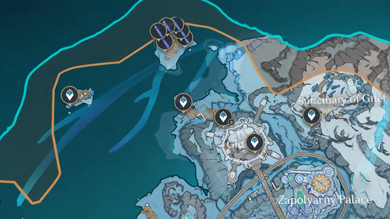 World map with waypoint markers and a traced route across the region