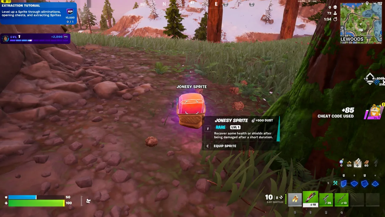 Jonesy Sprite highlighted on the ground with the Equip Sprite prompt shown