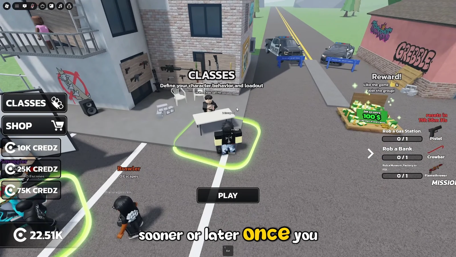 Classes screen with the Brawler class selected and the Play button ready