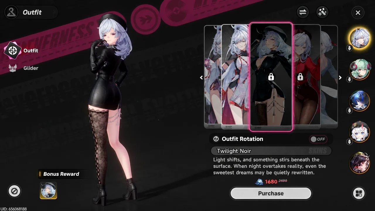 Zankou's Outfit screen with the locked Twilight Noir outfit selected and a purchase option shown