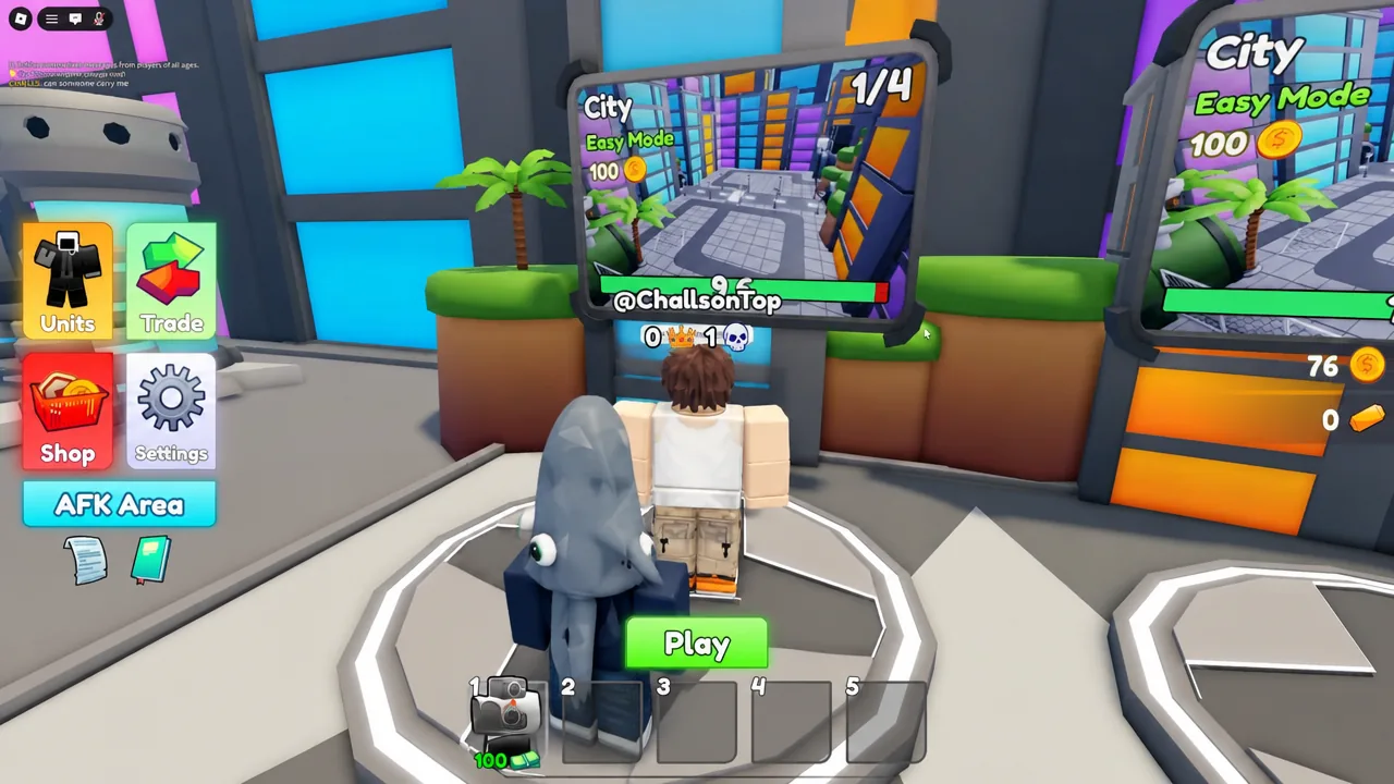 City Easy Mode selection screen with the green Play button highlighted