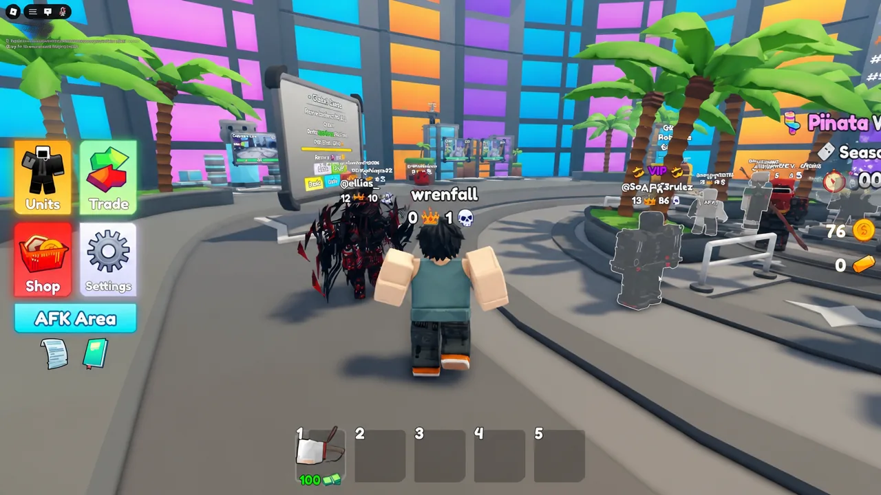 Alliance Tower Defense lobby hub with the AFK Area button highlighted on screen