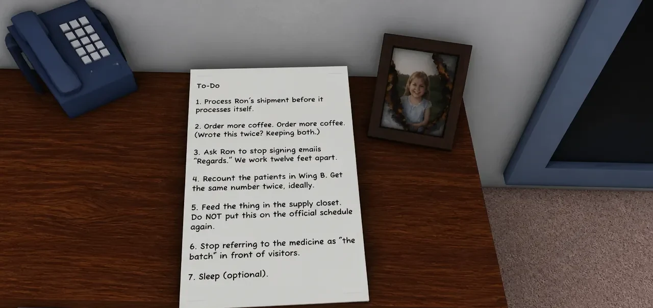 Dr. Harlow's to-do list