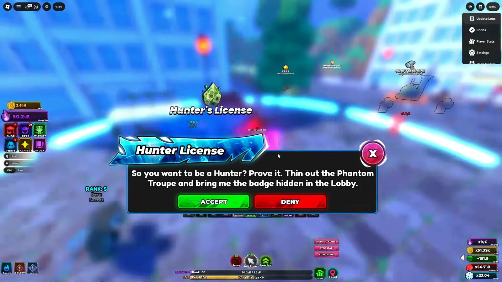 Hunter's License quest dialog asking the player to accept or deny the mission