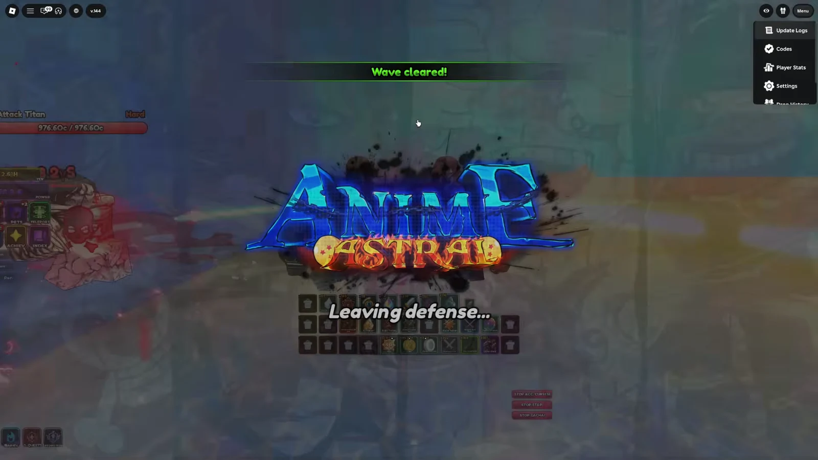 Defense wave completion screen reading Wave cleared and Leaving defense
