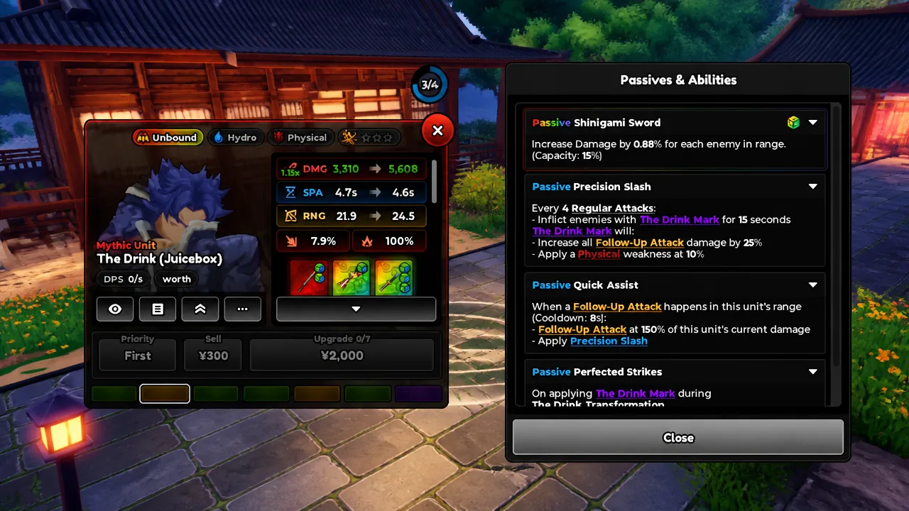 Passives and Abilities panel for The Drink (Juicebox)