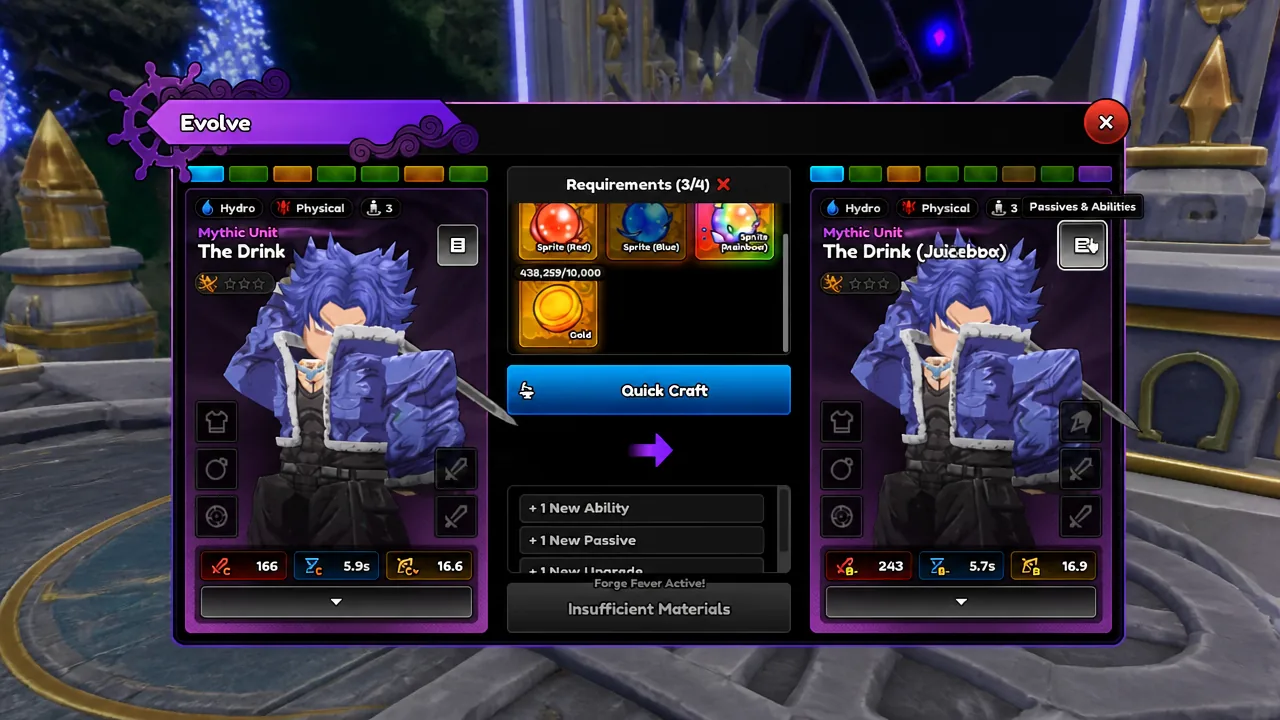 Evolve menu for The Drink