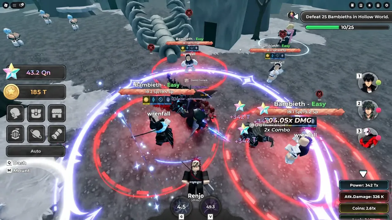 Combat in Hollow World with the Defeat 25 Bambieths objective tracker on screen