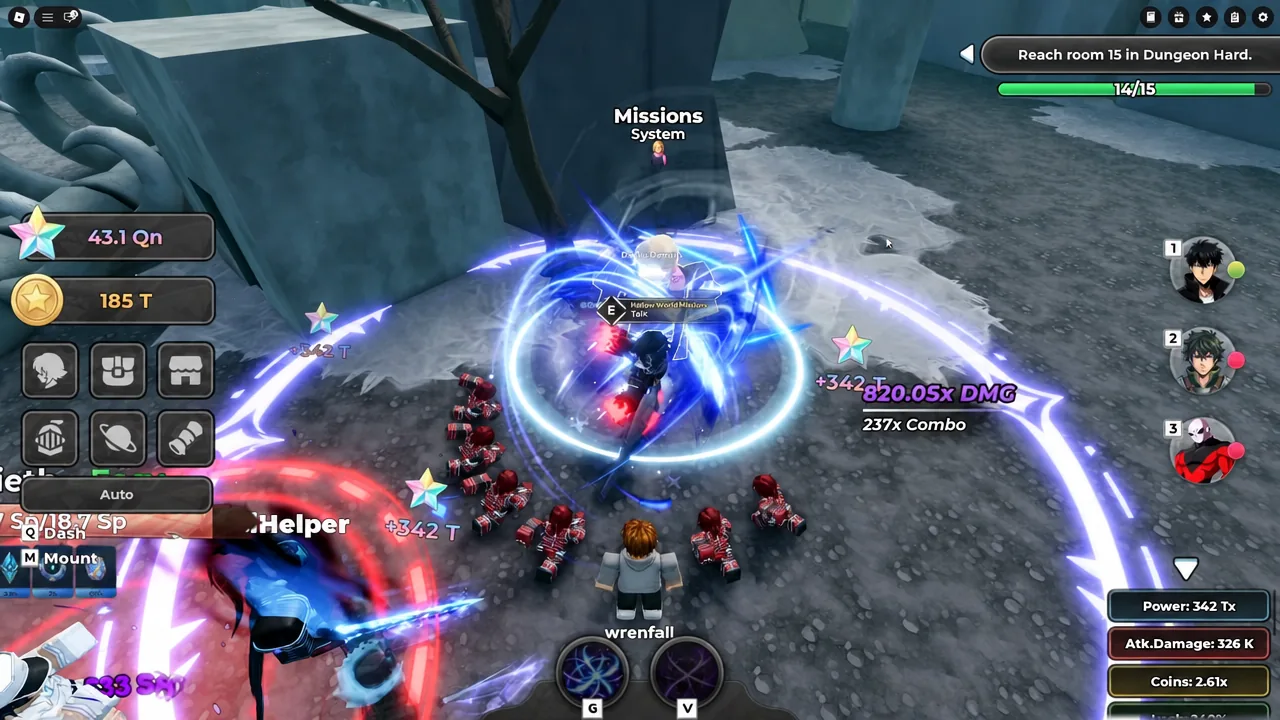 Mission NPC prompt telling the player to press E to talk and open the missions list
