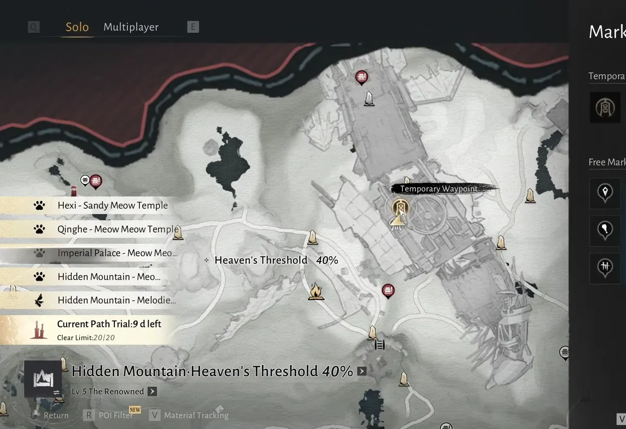 Map Mark menu open with a temporary waypoint placed near Heaven's Threshold