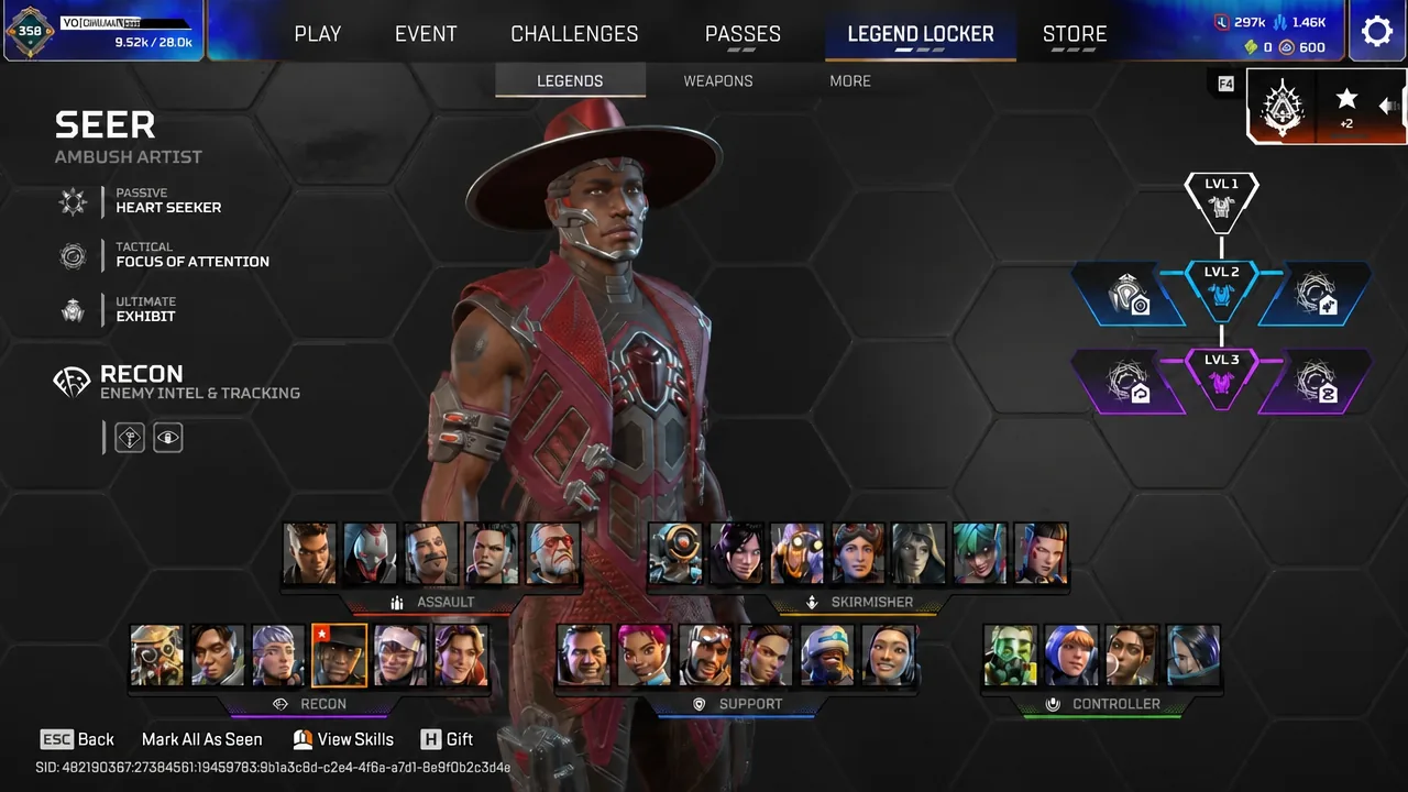 Seer highlighted in the Legend Locker roster during Legend selection.