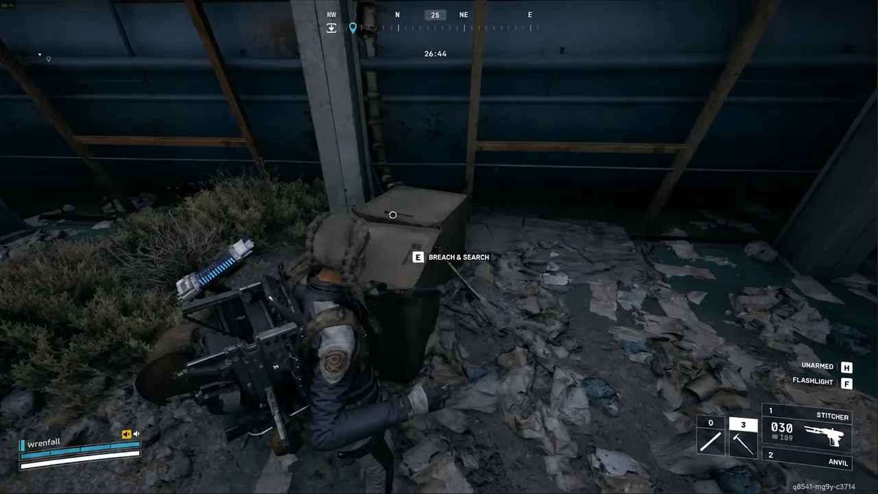 Breach and search prompt on a container during an ARC Raiders raid