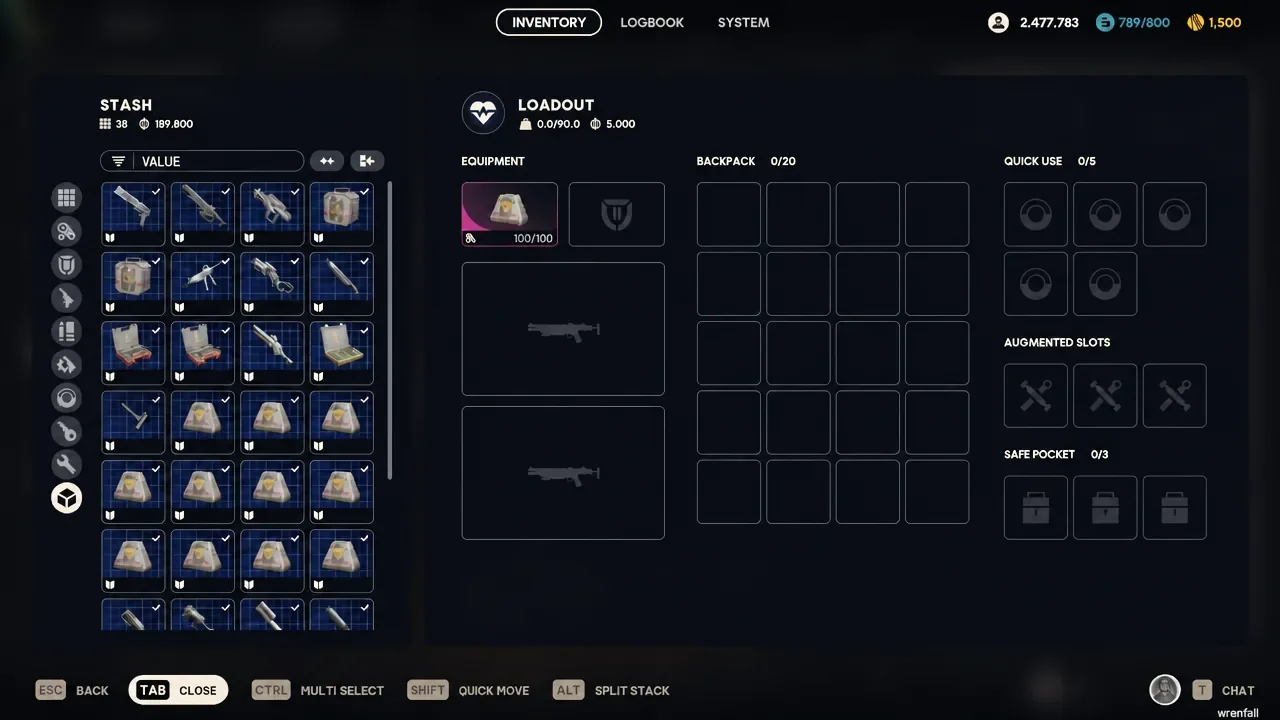 Equipment slot with backpack equipped on the ARC Raiders inventory screen