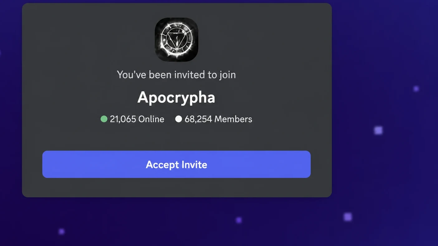 Apocrypha codes: An image of the Apocrypha Discord server
