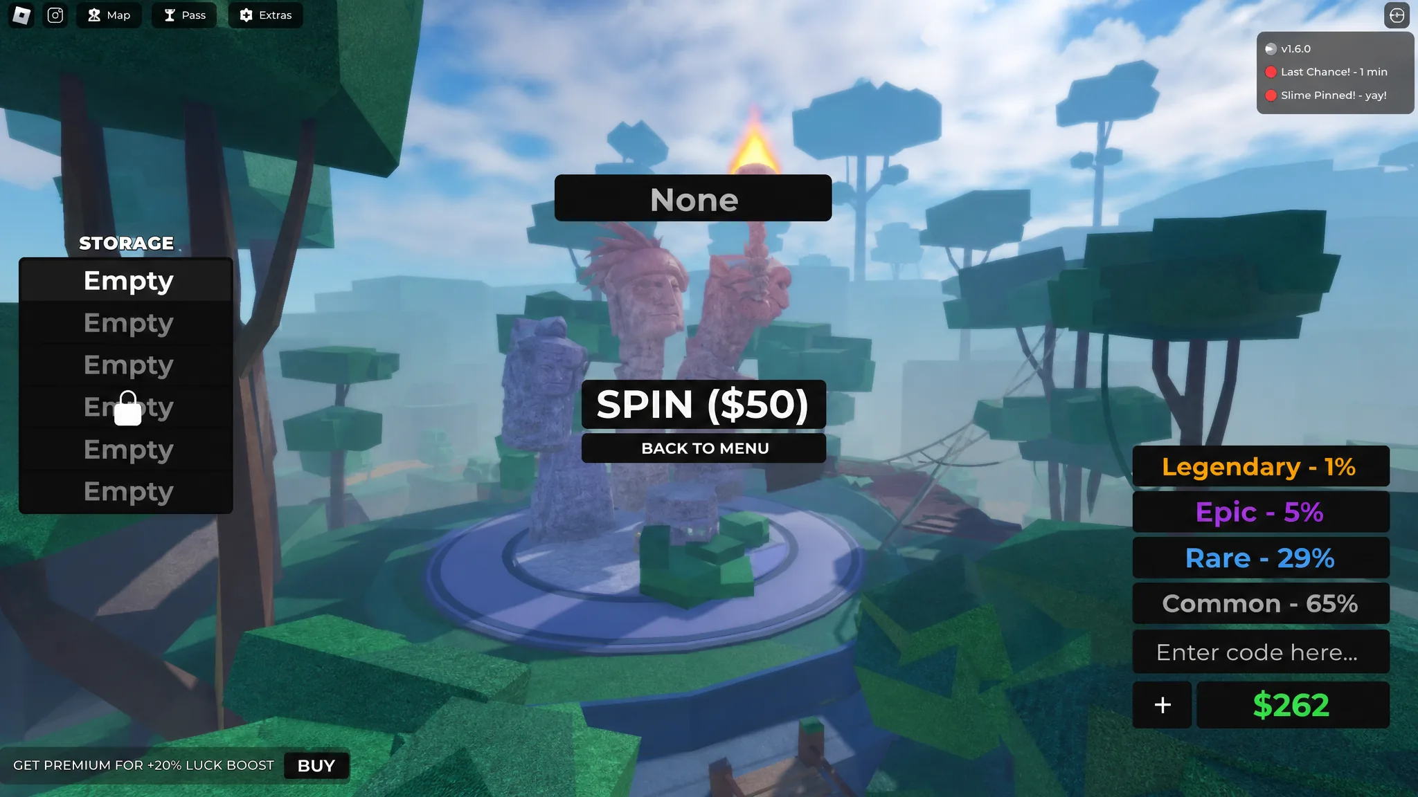 Element Battle codes: An image of the Roblox Element Battle code redeem screen