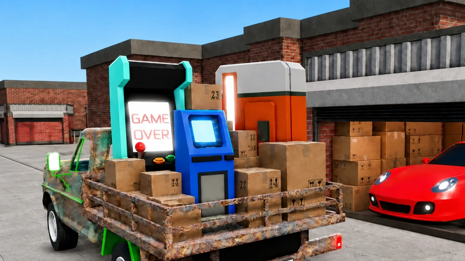 Storage Hunters Open World codes: a lorry driving past a car in a garage