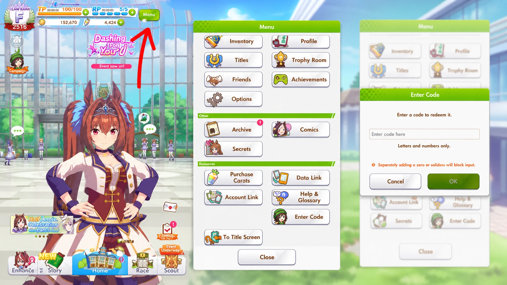 Umamusume codes: A step by step visual guide on how to redeem Umamusume codes with mango arrows and a PT logo in the top right corner