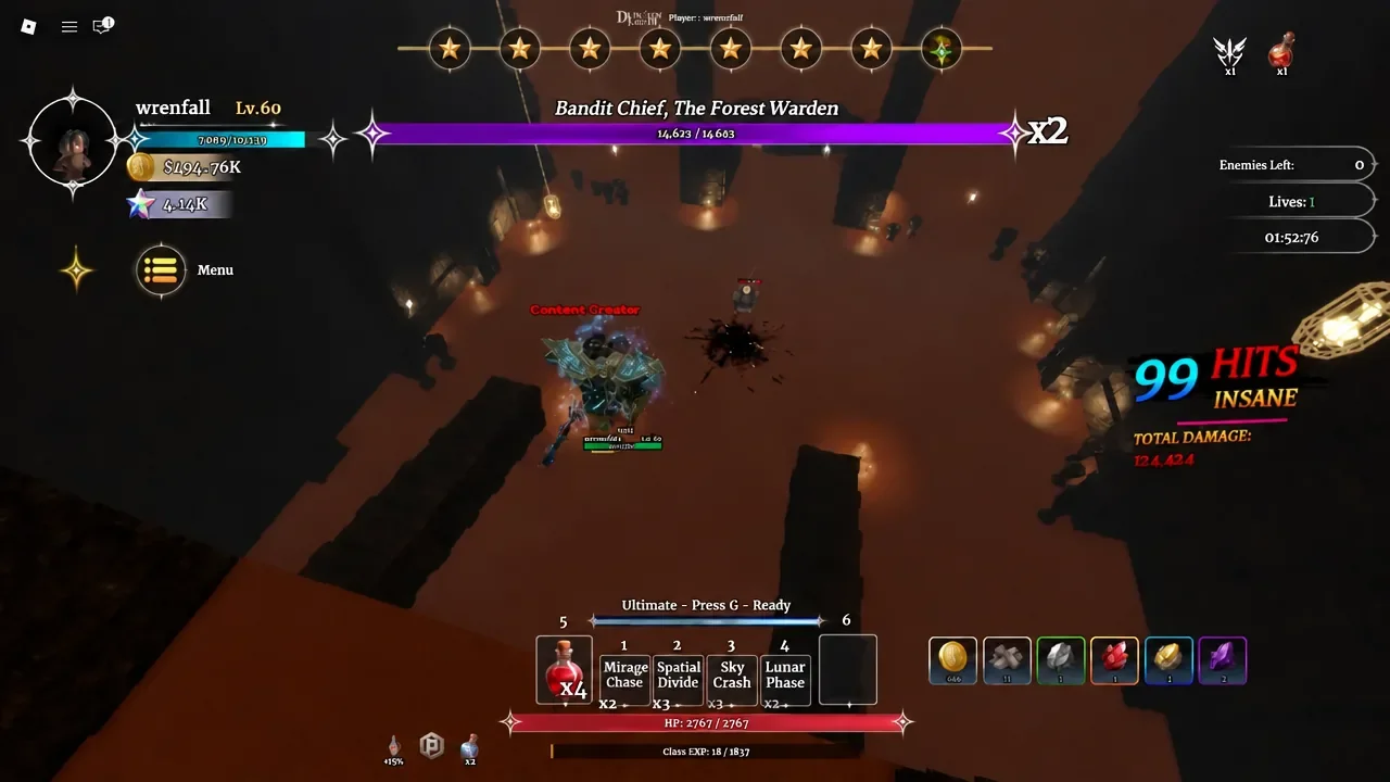 Boss fight against Bandit Chief, The Forest Warden with the Ultimate prompt ready on the G key