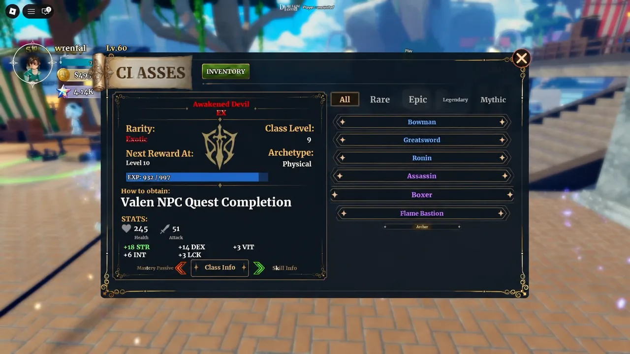 Dungeon Lootr Classes screen on the All tab with Awakened Devil EX selected